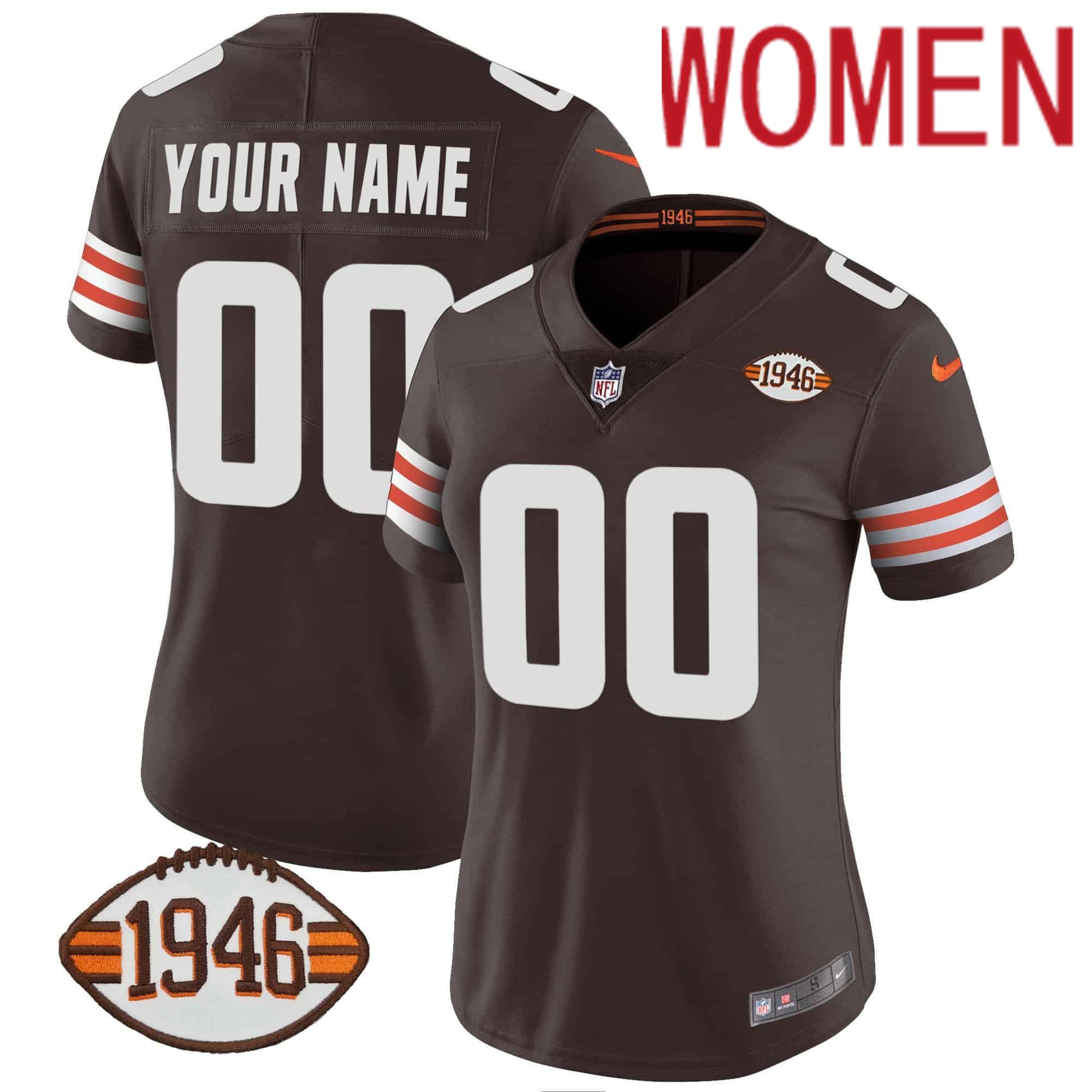 Women Cleveland Browns brown 1946 75th Anniversary Patch Custom 2024 Nike NFL Jersey style 1